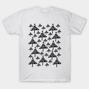 Black and White Christmas Tree Pattern T-Shirt